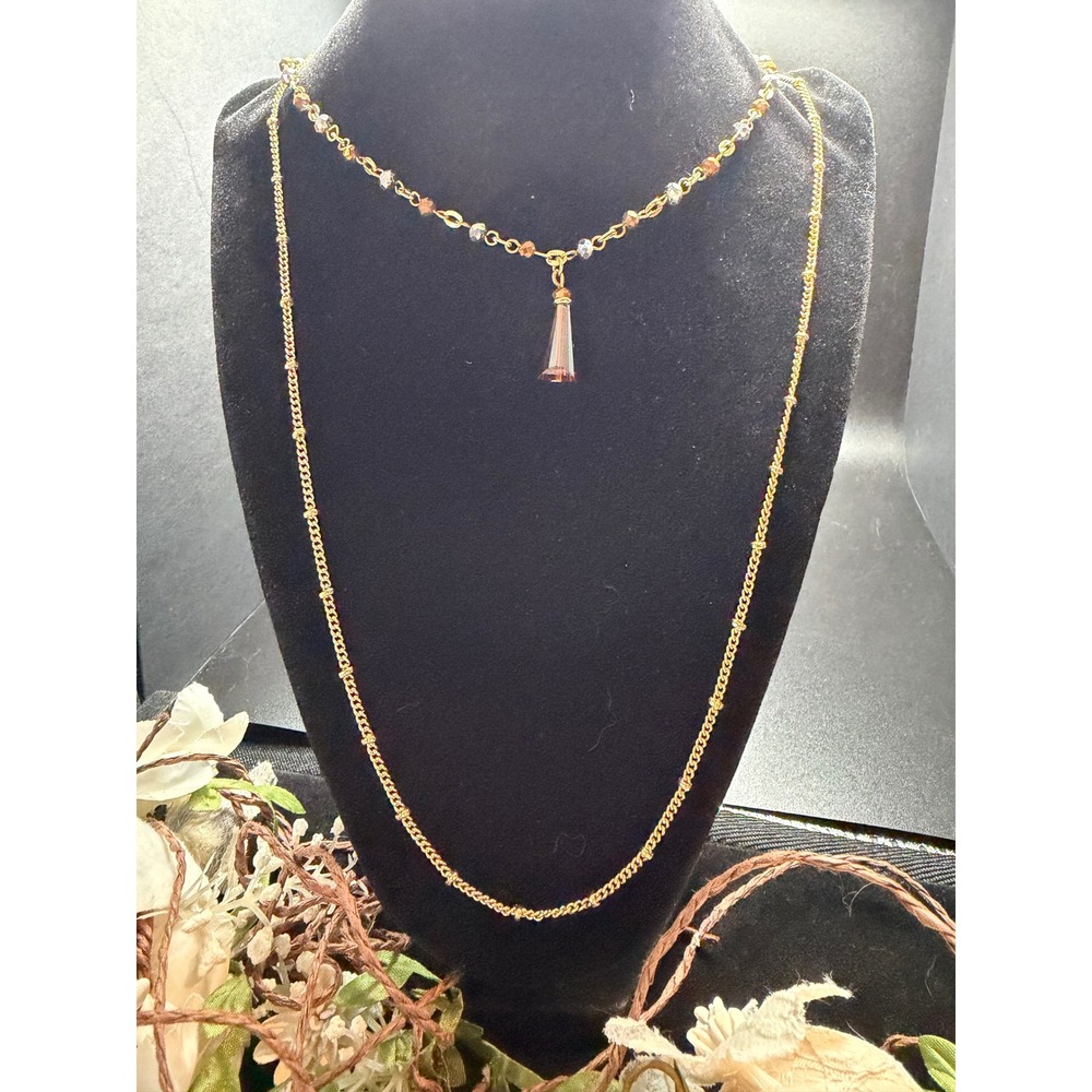 Gold Tone Layered Crystal Tassel Necklace Boho Glam Y2K Statement Jewelry